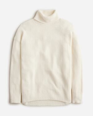 J. Crew Ivory Cashmere Cotton Ribbed Turtleneck Pullover Quiet Luxury Sweater XS